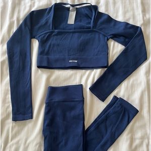 bo + tee matching navy blue workout gym set